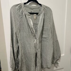 Aerie Green Striped Button-Up Shirt